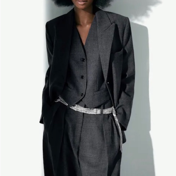 Mango Jackets & Blazers - Mango | Structured Wool Suit Jacket | Grey | Size 6 | Blazer | Inner lining